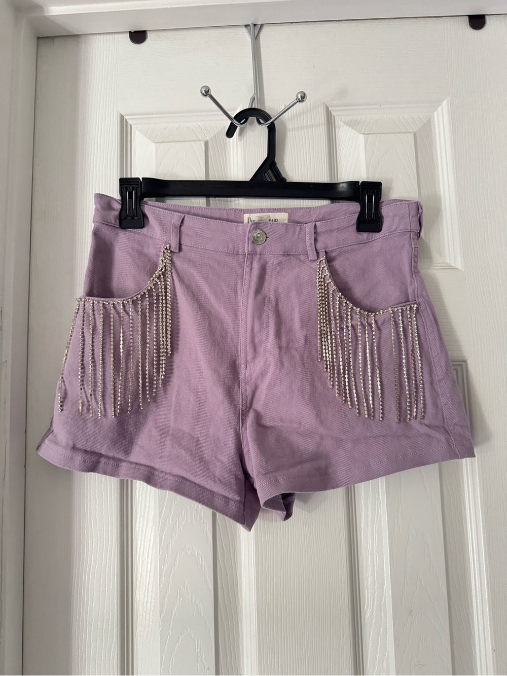 Peach Love California Lavender High Waist Fringe Pocket Shorts